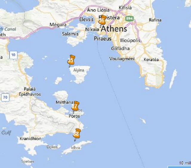 Greek Islands: Best Island Day Trips from Athens Map