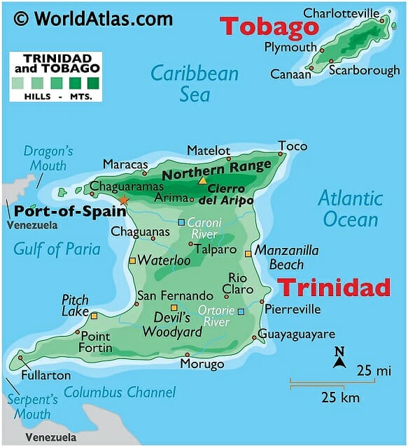 Trinidad and Tobago Islands map