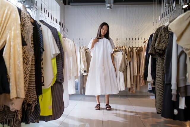 woman in fabric shop